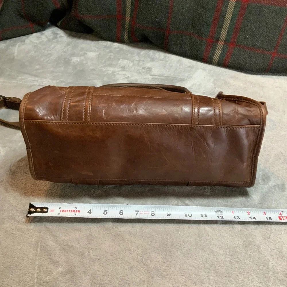 Frye Melissa Cognac Brown Leather Satchel Shoulder Bag Antique Brass Hardware
